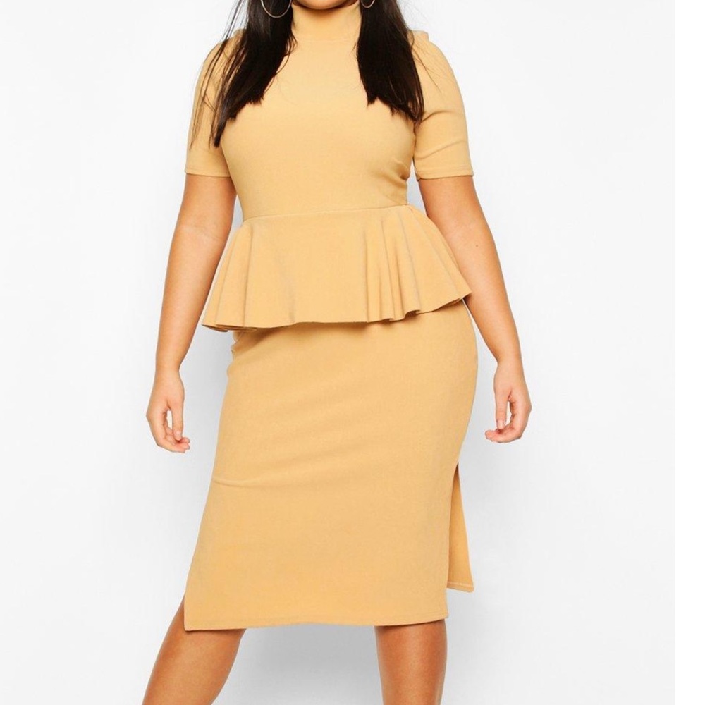 Bandage rib peplum dress